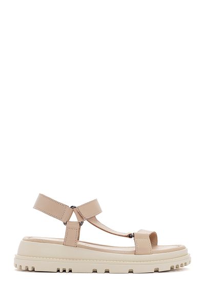 Derimod Women's Beige Ankle Strap Genuine Leather Comfort Sandals 25Sfd300318