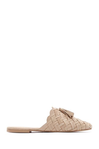 Derimod Women's Beige Knitted Leather Slippers 25Sfd 290029