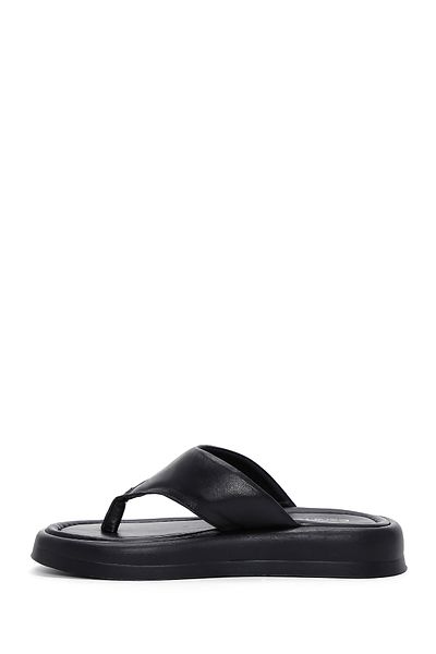 Derimod Women's Black Flip Flops Leather Slippers 25Sfd 360318