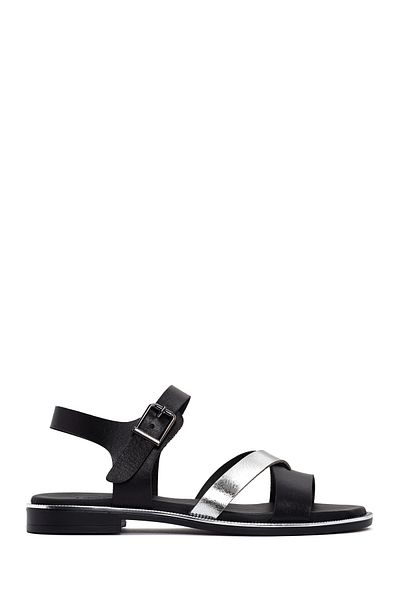 Derimod Women's Black Ankle Buckle Genuine Leather Sandals 25Sfd360814
