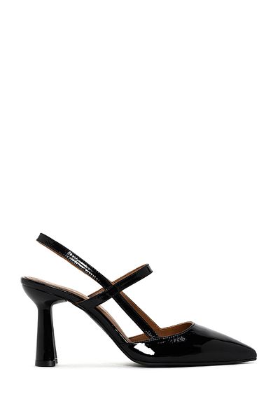 Derimod Women's Black Open Back Heeled Patent Leather Shoes 25Sfd 130416