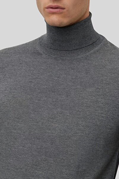 BOSS Slim Fit Balıkçı Yaka Erkek Kazak Siyah