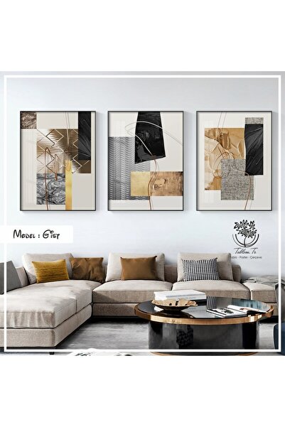 Tablomtr Metal Çerçeveli Gerçek Camlı Tablo Gist 3 Lü Set