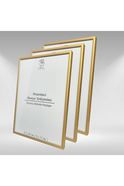 Tablomtr Cadru gol din sticlă cu cadru metalic auriu suspendat pe perete 3 buc