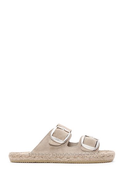 Derimod Papuci espadrille din piele de căprioară cu cataramă bej pentru femei 25SFD 205010