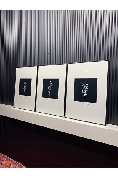 Tablomtr Metal Çerçeveli Camlı  Flora 3'lü Dekoratif Tablo Seti
