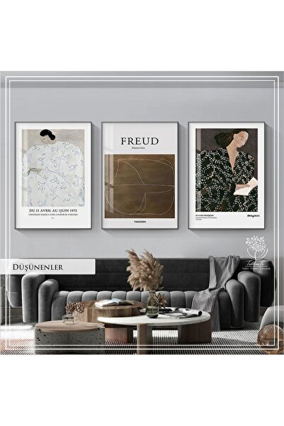 Tablomtr Metal Çerçeveli Gerçek Camlı Düşünenler 3'lü Tablo