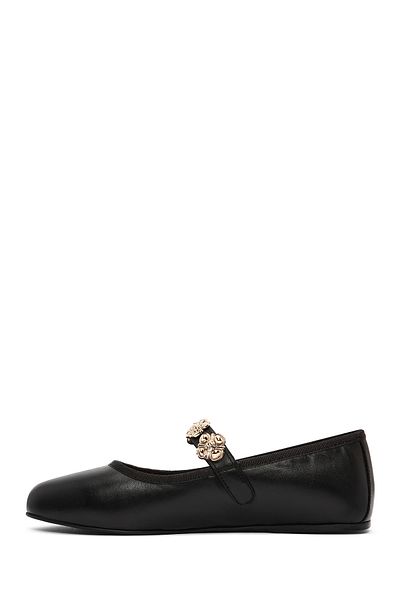 Derimod Women's Black Buckle Genuine Leather Summer Ballerina Shoes 25Sfd181918