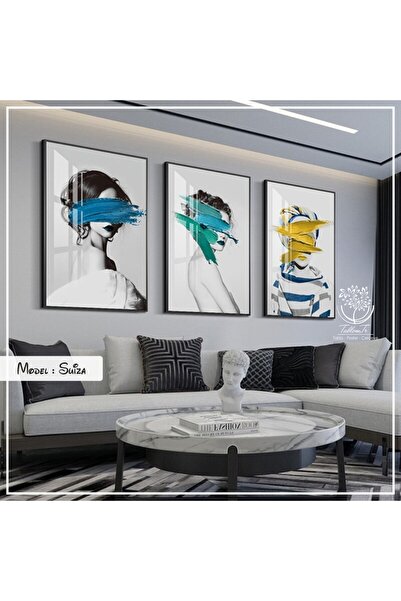 Tablomtr Metal Çerçeveli Gerçek Camlı Tablo Suiza 3 Lü Set