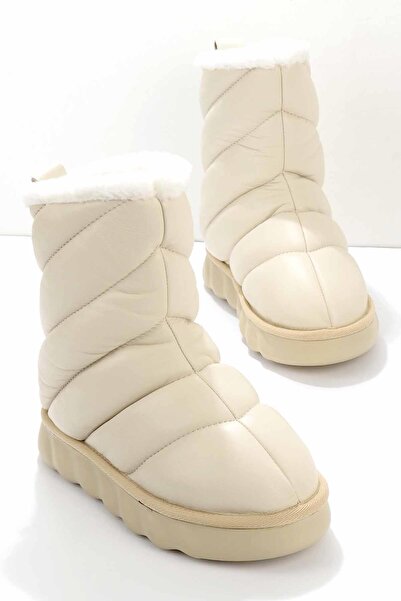 Bambi Beige Genuine Leather Women's Boots & Bootie K02183102503