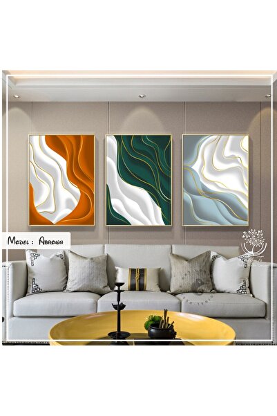 Tablomtr Metal Çerçeveli Gerçek Camlı Tablo Abrown 3 Lü Set