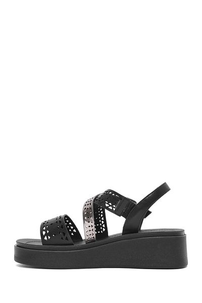 Derimod Women's Black Ankle Buckle Thick Sole Sandals 25Sfe465818