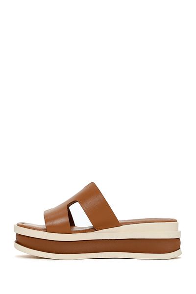 Derimod Women's Tan Thick Soled Leather Slippers 25Sfd 130218