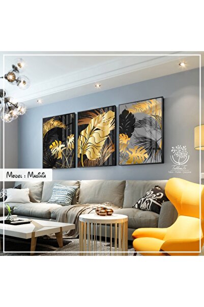 Tablomtr Metal Çerçeveli Gerçek Camlı Tablo Maginia 3 Lü Set