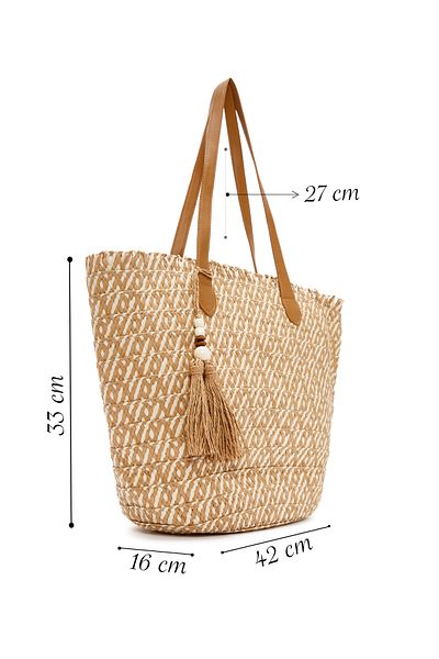 Derimod Women's Mink Straw Tote Bag Shoulder Bag Handbag 25Sbd2443M7