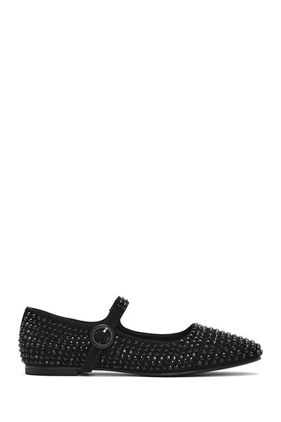 Derimod Women's Black Stone Genuine Leather Summer Ballerina Shoes 25Sfd1800Ts