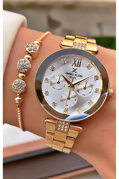 Daniel Klein Gold Color Waterproof Women's Wristwatch - Bracelet Gift
