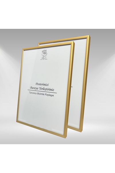 Tablomtr Cadru gol din sticlă cu cadru metalic auriu suspendat pe perete 2 buc