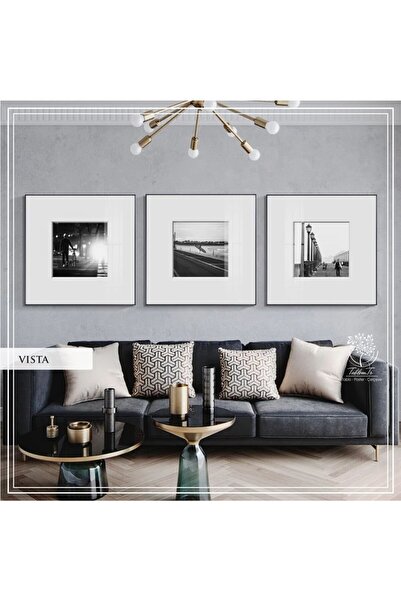 Tablomtr Metal Çerçeveli Camlı Vista Üçlü Dekoratif Tablo