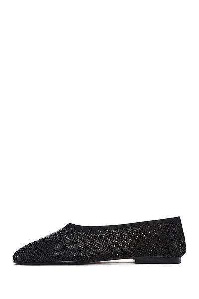 Derimod Women's Black Stone Genuine Leather Summer Ballerina Shoes 25Sfd1817Ts