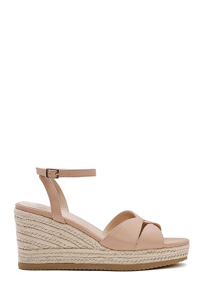 Derimod Women's Beige Ankle Buckle Wedge Heeled Shoes Espadrille Sandals 25Sfe482318