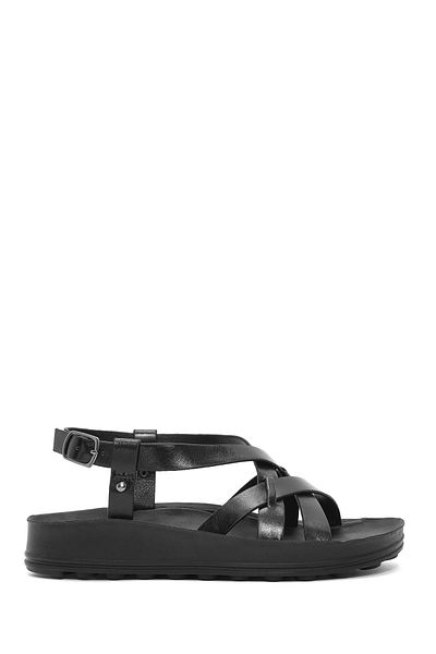 Derimod Women's Black Thick Soled Metallic Sandals 25Sfe465132