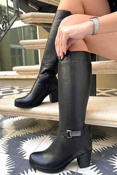 Bambi Black Genuine Leather Women's Boots K03586236003