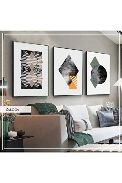 Tablomtr Metal Çerçeveli Gerçek Camlı Tablo ZalogaS 3 Lü Set