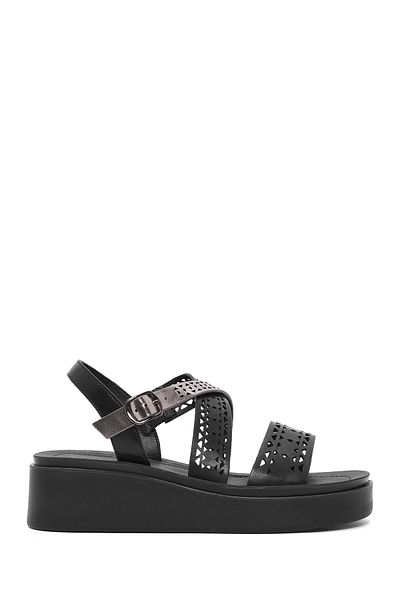 Derimod Women's Black Ankle Buckle Thick Sole Sandals 25Sfe465818
