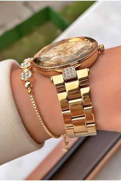 Daniel Klein Gold Color Waterproof Women's Wristwatch - Bracelet Gift