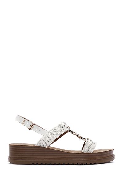 Derimod Women's White Ankle Strap Thick Sole Braided Sandals 25Sfe 467014