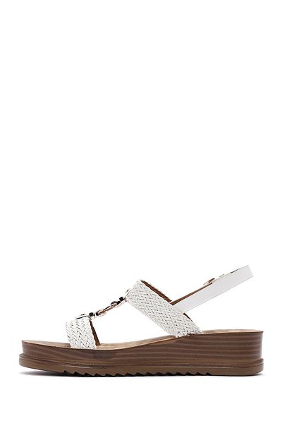 Derimod Women's White Ankle Strap Thick Sole Braided Sandals 25Sfe 467014