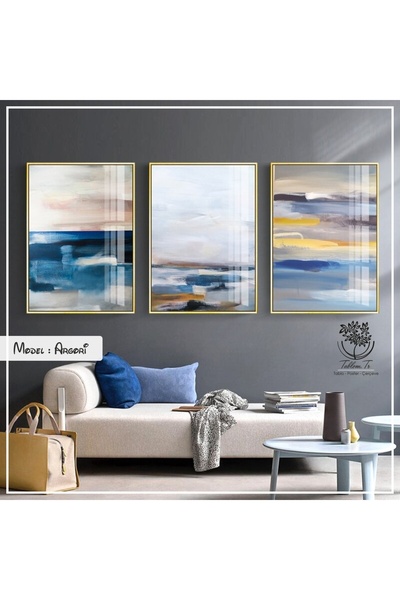 Tablomtr Metal Çerçeveli Gerçek Camlı Tablo Argori 3 Lü Set