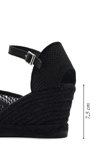 Derimod Women's Black Ankle Buckle Wedge Heeled Shoes Espadrille Sandals 25Sfd207314