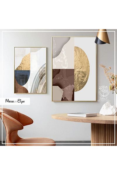 Tablomtr Set de 2 picturi decorative Eilya cu cadru metalic și sticlă