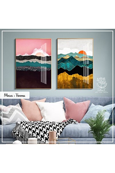 Tablomtr Metal Çerçeveli Gerçek Camlı Tablo Formal 2 Li Set