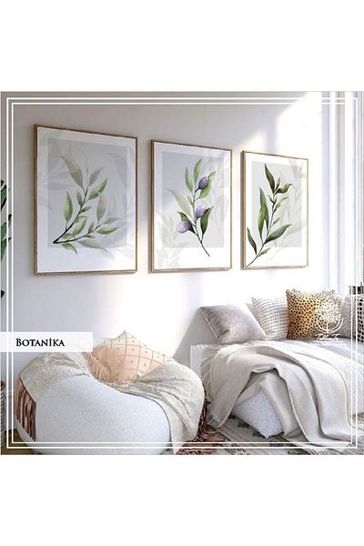 Tablomtr Set de 3 mese decorative Botanika cu cadru metalic din sticlă