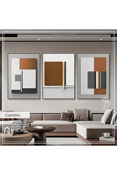 Tablomtr Metal Çerçeveli Gerçek Camlı Tablo CarvingB 3 Lü Set