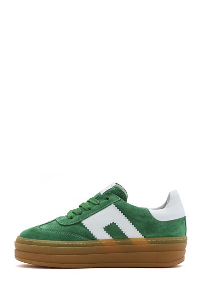 Derimod Women's Green Lace-Up Suede Leather Sneaker 25Sfd 371710