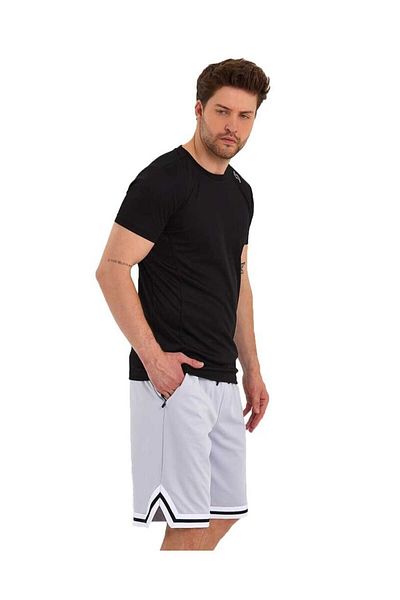 Adams Pantaloni scurți de baschet cu dungi albe din poliester pentru bărbați