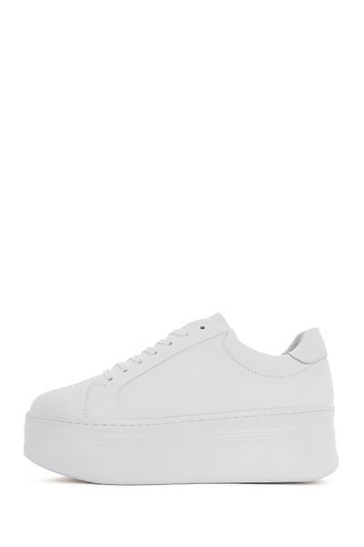 Derimod Women's White Lace-Up Thick Sole Leather Sneaker 25Sfd 371618