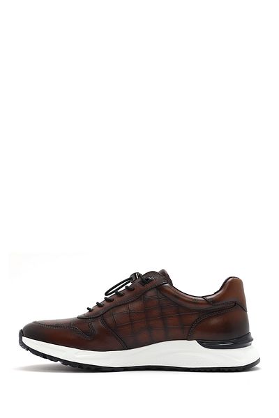 Derimod Men's Brown Crocodile Patterned Lace-Up Leather Sneaker 25Sfd 692318
