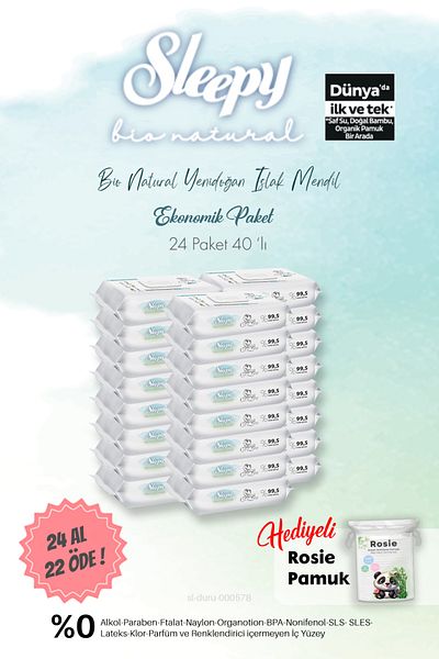 Sleepy Bio Natural Wet Towels 40's Buy 24 Pay 22 and Rosie Gift