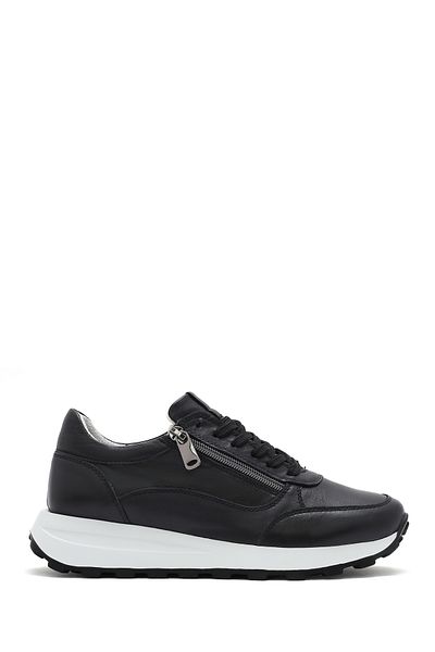 Derimod Women's Black Lace-Up Side Zipper Leather Sneaker 25Sfd 372118