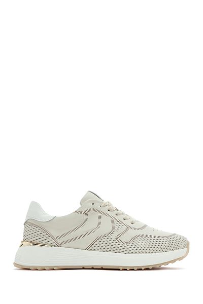 Derimod Women's Cream Lace-Up Thick Sole Leather Sneaker 25Sfd 372014