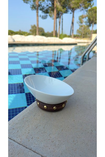 Ogia Concept Iconic Wooden Leg Porcelain Bowl Gold Presentation Bowl 18 cm (Salad - Fruit - Nuts)