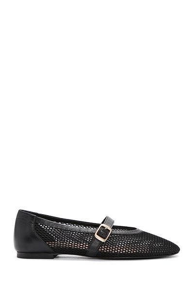 Derimod Women's Black Mesh Strappy Summer Ballerina Shoes 25Sfd14016F