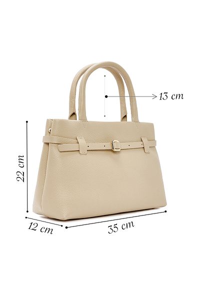 Derimod Women's Beige Leather Classic Shoulder Bag 24Wbd2304Ft