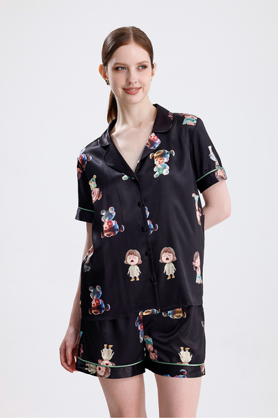 Laperissa طقم بيجامة نسائي بأكمام قصيرة مع شورت بناتي بنمط صيفي مريح