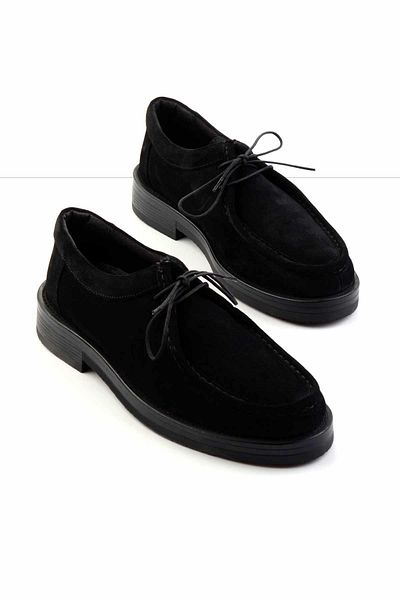 Bambi Black Suede Genuine Leather Men's Casual Shoes E 01556105602